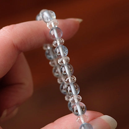 Blue Topaz & Quartz Bracelet | Rare Crystal Stretch Bracelet