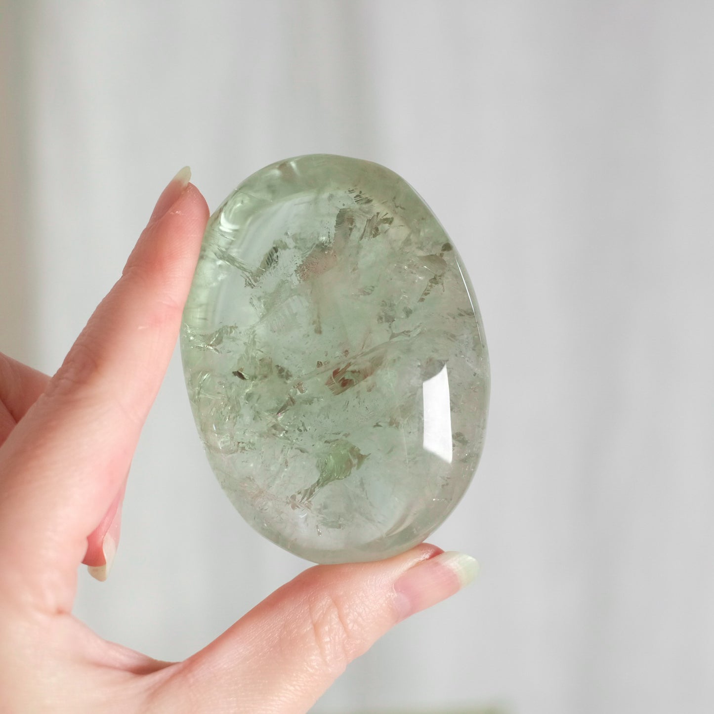 XL Prasiolite Palm | Green Amethyst Crystal Palmstone