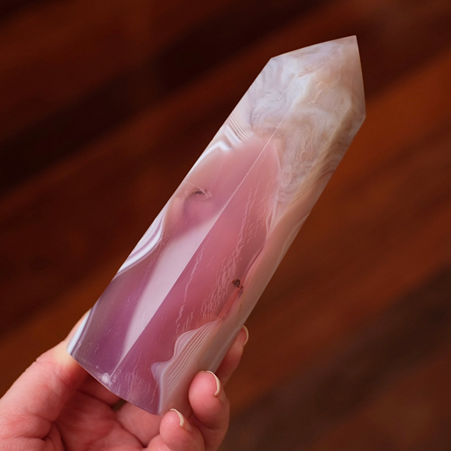 Pink Jelly Agate Point | Pink Agate Crystal Tower