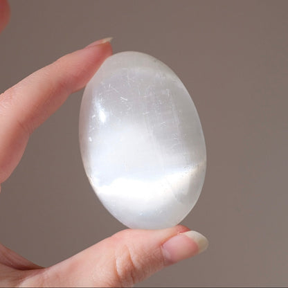 Flashy Satin Spar Palm | Selenite Palmstone