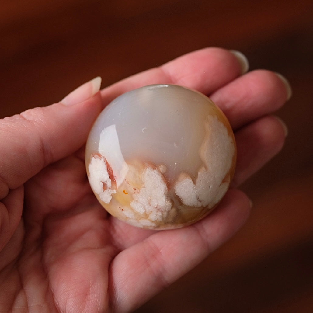 Flower Agate Palm | Cherry Blossom Agate Crystal Palm Stone