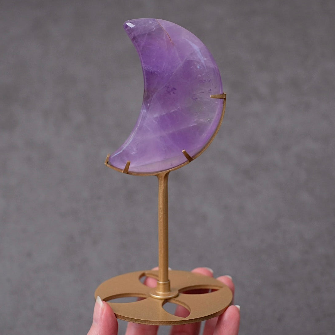 Amethyst Moon & Stand | Carved Crystal Moon Display Set