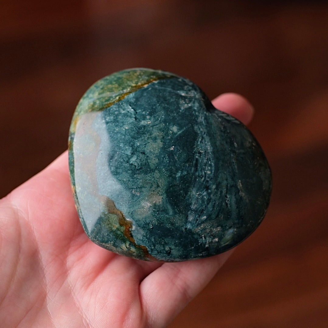 Sea Jasper Heart | Green Jasper Crystal Heart Carving