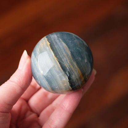 Lemurian Aquatine Calcite Sphere | Blue Onyx Crystal Sphere
