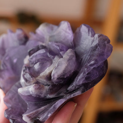 Amethyst Flower | Chevron Amethyst Crystal Rose Carving