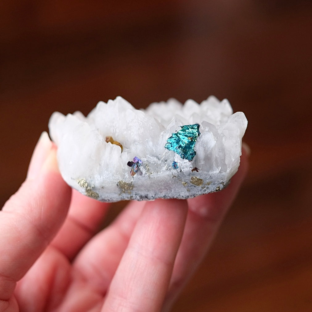 Quartz + Peacock Ore Cluster | Quartz Cluster with Bornite