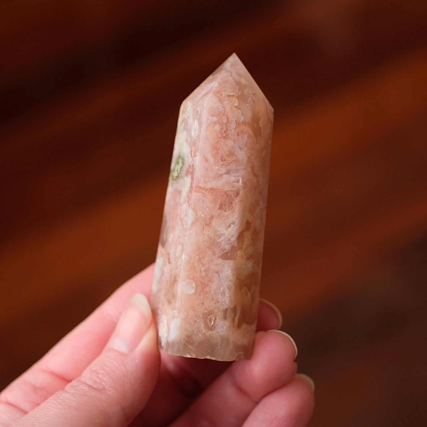 Pink Flower Agate Point | Cherry Blossom Agate Crystal Tower