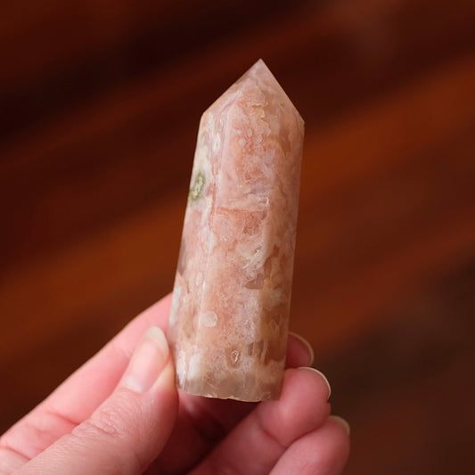 Pink Flower Agate Point | Cherry Blossom Agate Crystal Tower