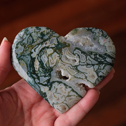 Moss Agate Heart | Druzy Moss Agate Crystal Heart