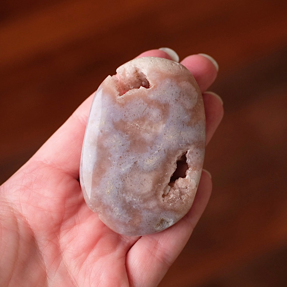 Pink Amethyst + Flower Agate Palm | Pink Amethyst Crystal Palm Stone