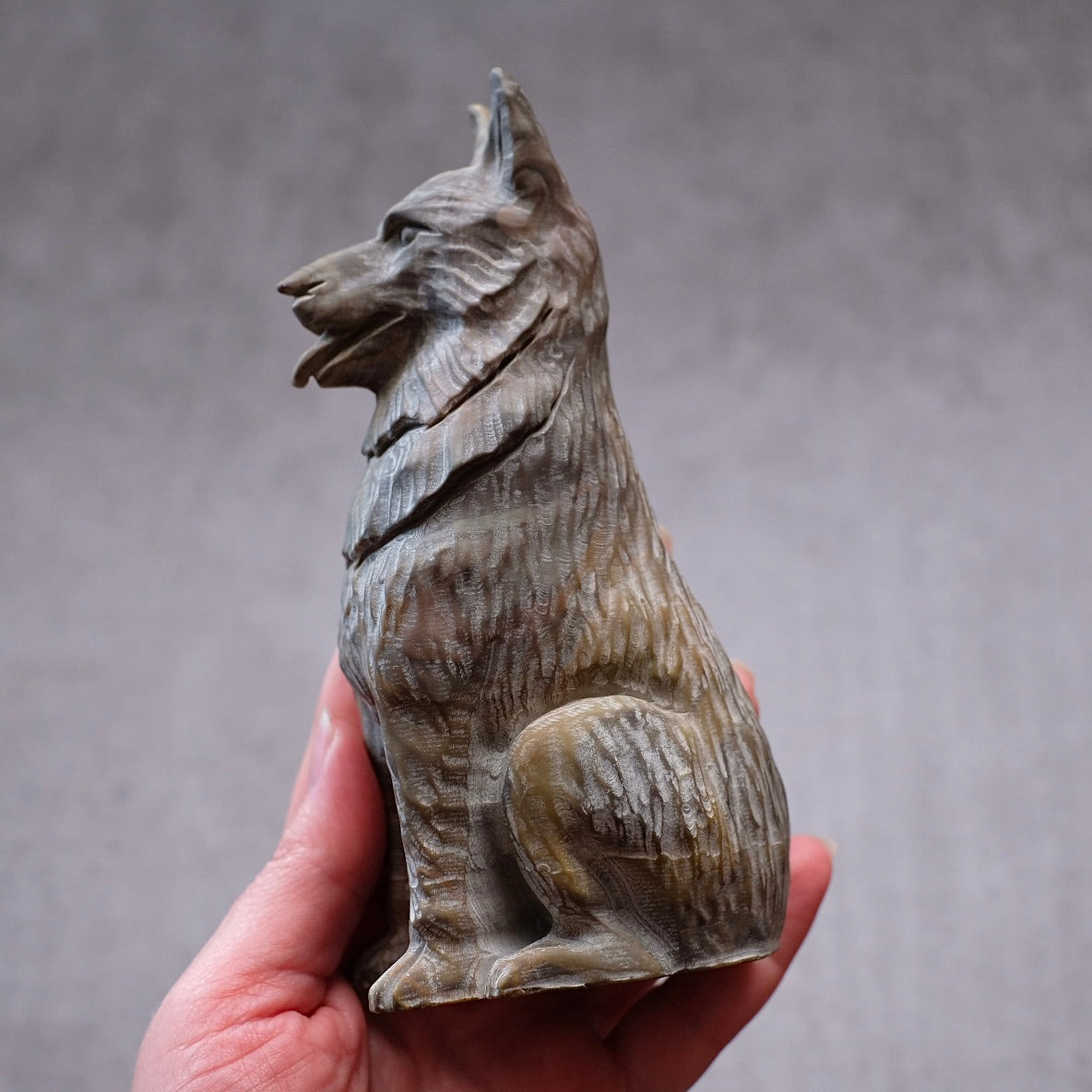 Jasper German Shepherd Dog Carving | Crystal Dog Statue