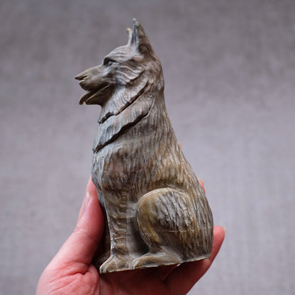 Jasper German Shepherd Dog Carving | Crystal Dog Statue