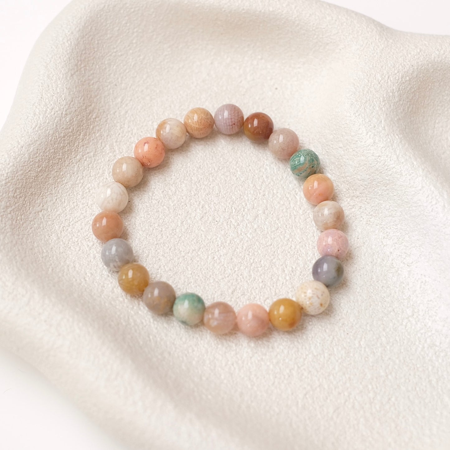 Colourful Fossilised Coral Bracelet | Coral Crystal Stretch Bracelet