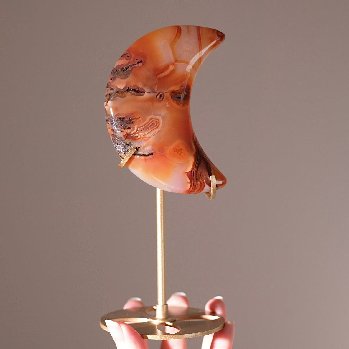 Carnelian Moon & Stand | Carved Crystal Moon Display Set
