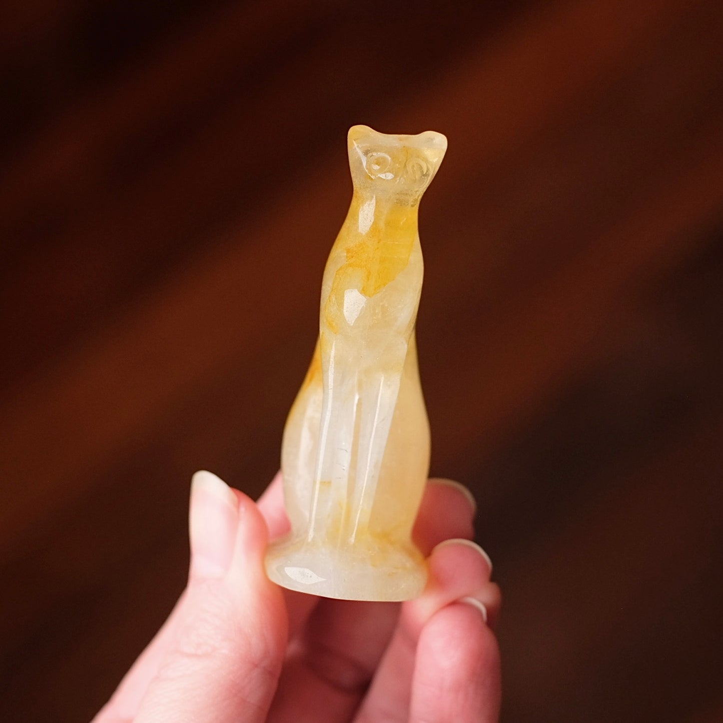 Golden Healer Quartz Cat Carving | Egyptian Crystal Cat Figure