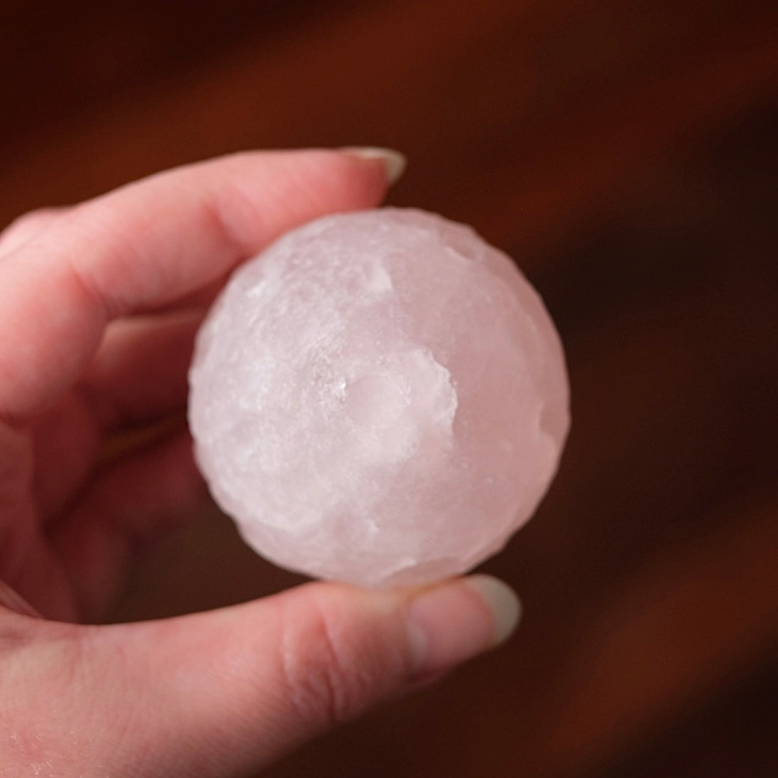 Rose Quartz Crystal Moon | Crystal Sphere Moon Carving