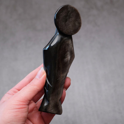 Silver Sheen Obsidian Priestess Carving | Virgin Mary Crystal Figurine