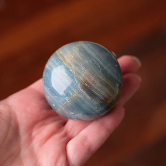Lemurian Aquatine Calcite Sphere | Blue Onyx Crystal Sphere