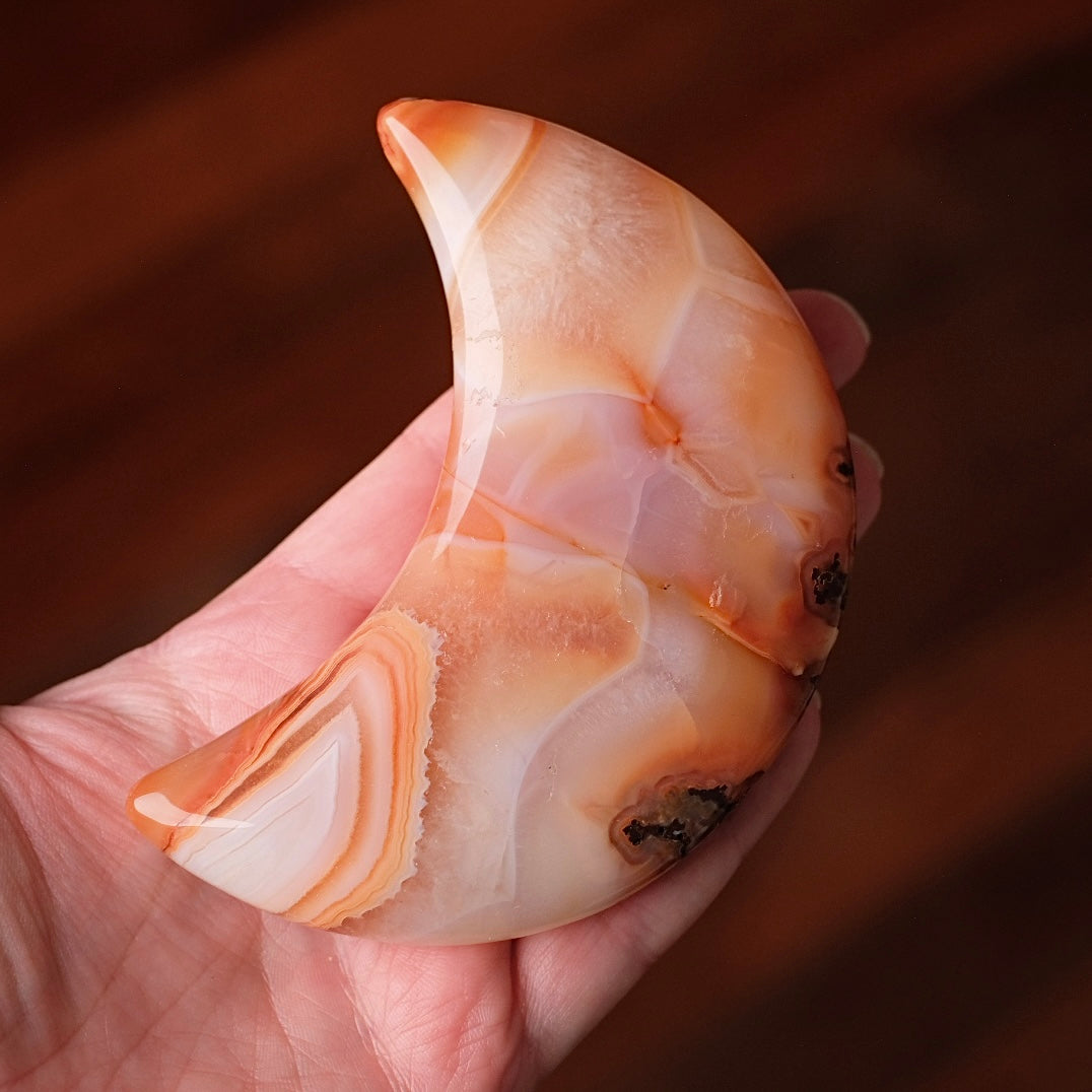 Carnelian Moon & Stand | Carved Crystal Moon Display Set