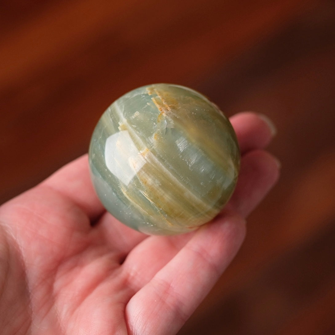 Lemurian Aquatine Calcite Sphere | Blue Onyx Crystal Sphere