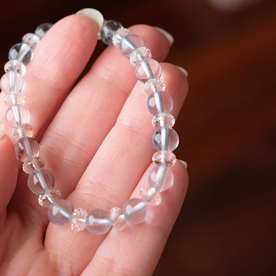 Blue Topaz & Quartz Bracelet | Rare Crystal Stretch Bracelet