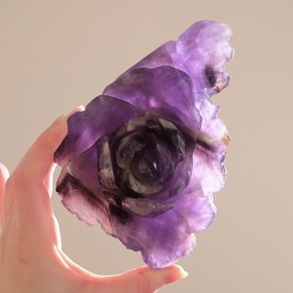 Amethyst Flower | Chevron Amethyst Crystal Rose Carving