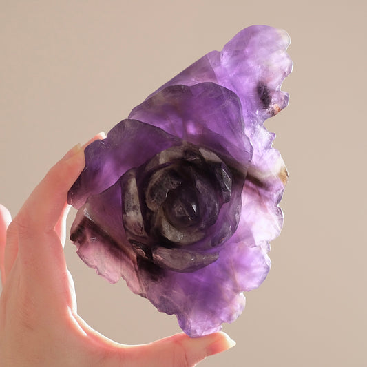 Amethyst Flower | Chevron Amethyst Crystal Rose Carving