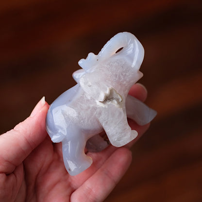 Druzy Agate Elephant Carving | Crystal Animal Carving