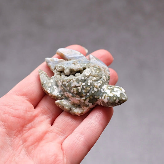 Ocean Jasper Turtle Carving | Crystal Animal | Druzy Crystal Turtle