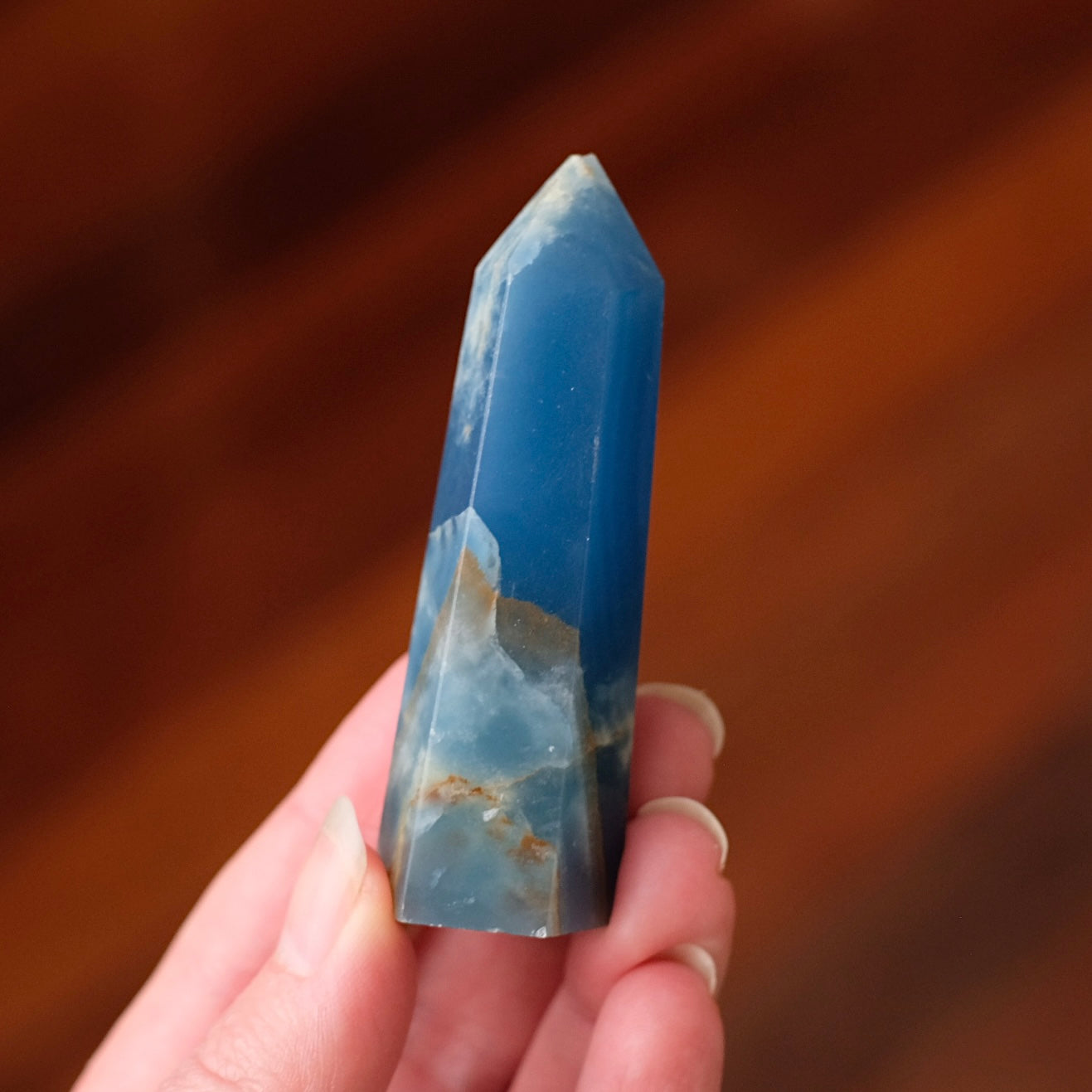 Lemurian Aquatine Calcite Point | Blue Onyx Crystal Tower