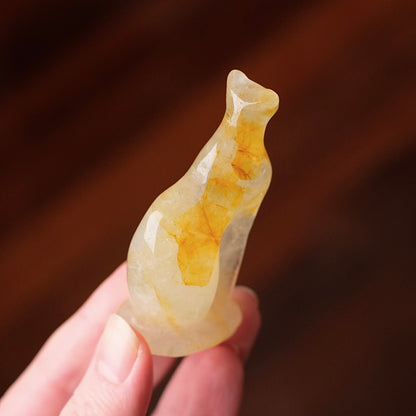 Golden Healer Quartz Cat Carving | Egyptian Crystal Cat Figure