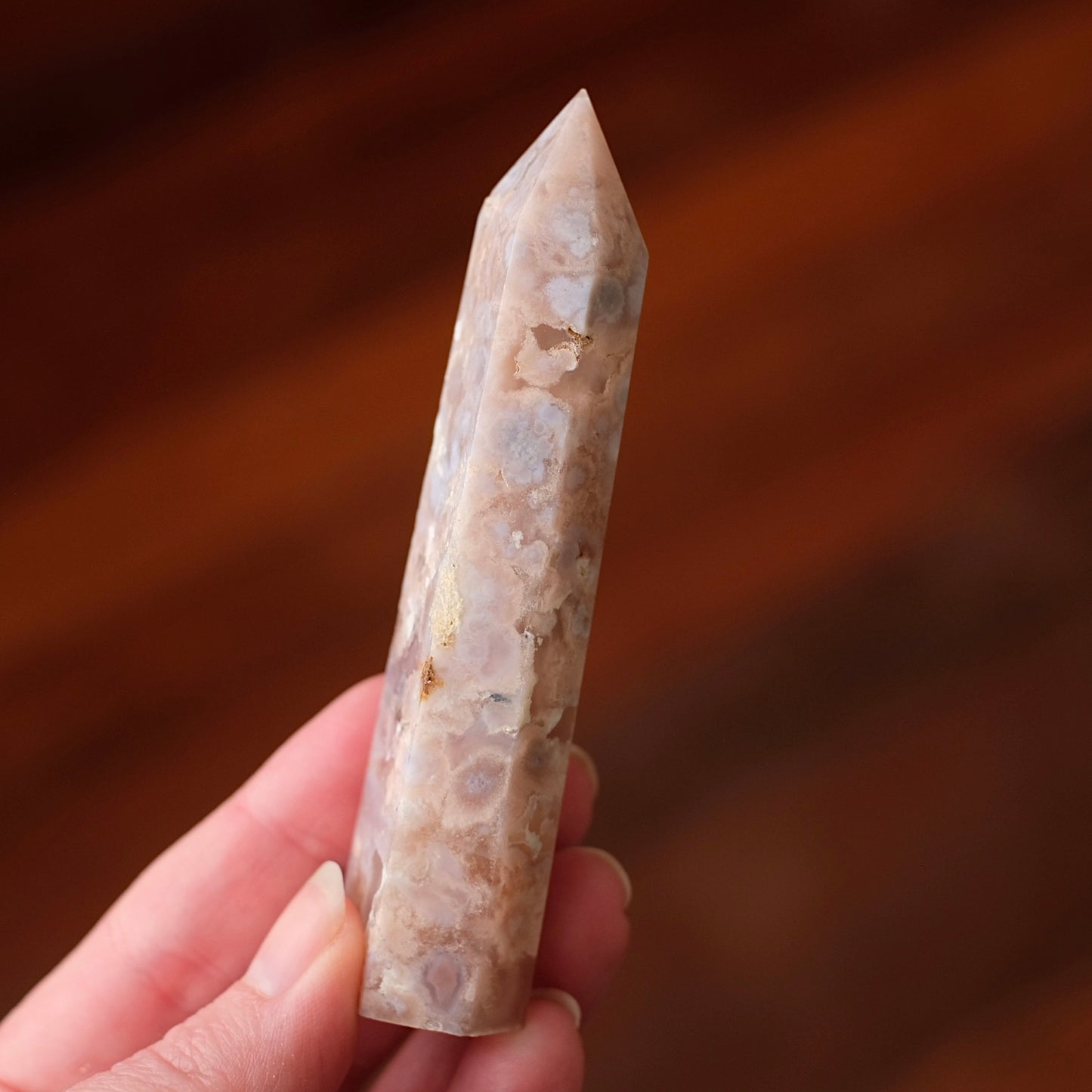 Pink Flower Agate Point | Cherry Blossom Agate Crystal Tower
