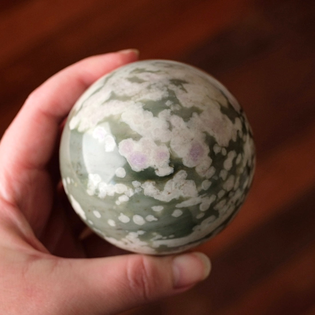 Peace Jade Sphere | Peace Blossom Fluorite Crystal Sphere