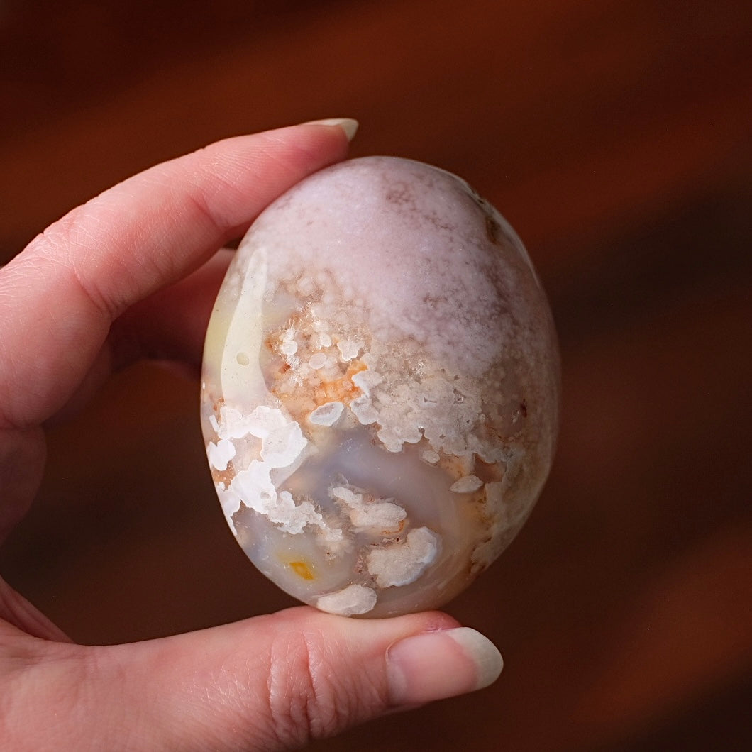 Pink Flower Agate Palm | Flower Agate Crystal Palm Stone