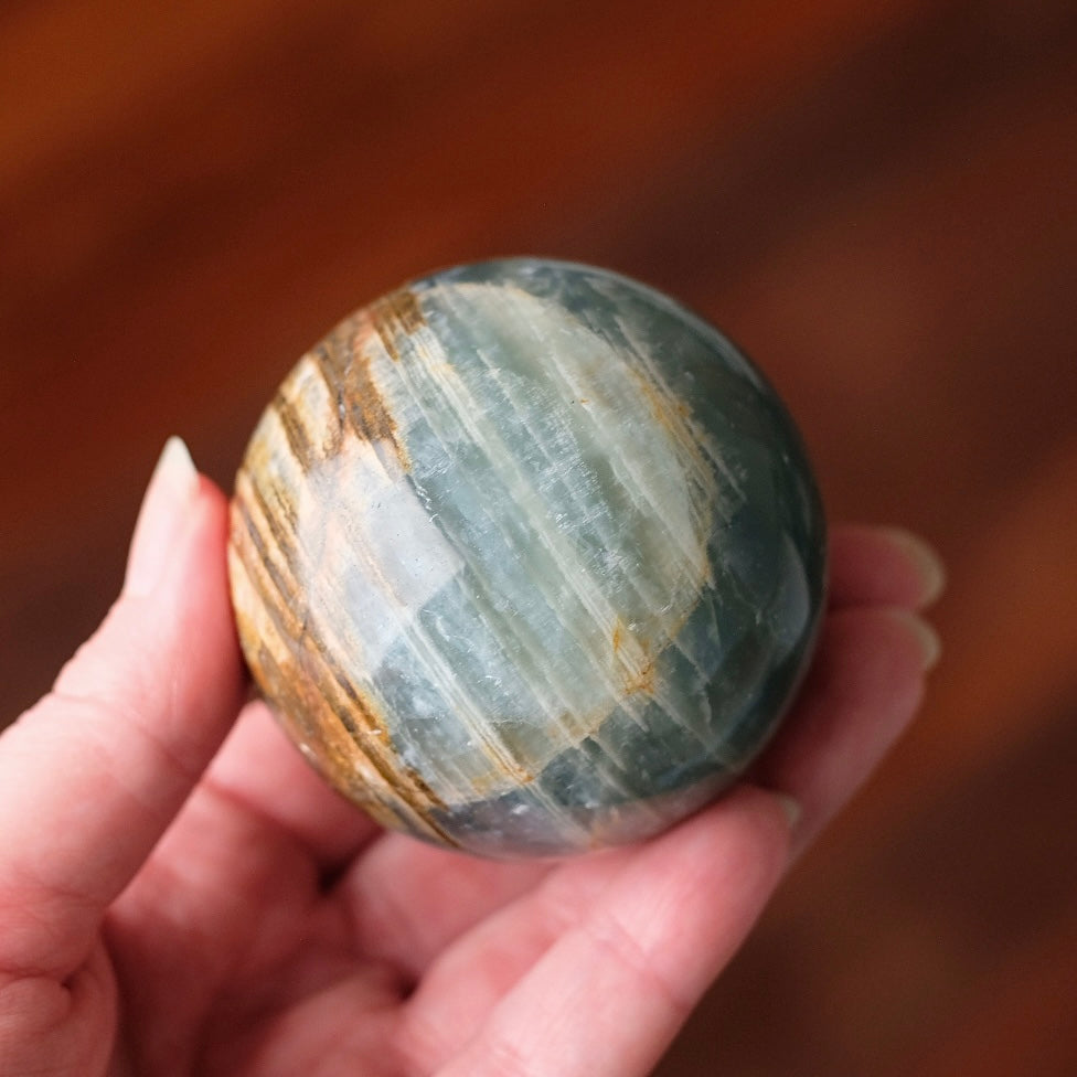 Lemurian Aquatine Calcite Sphere | Blue Onyx Crystal Sphere