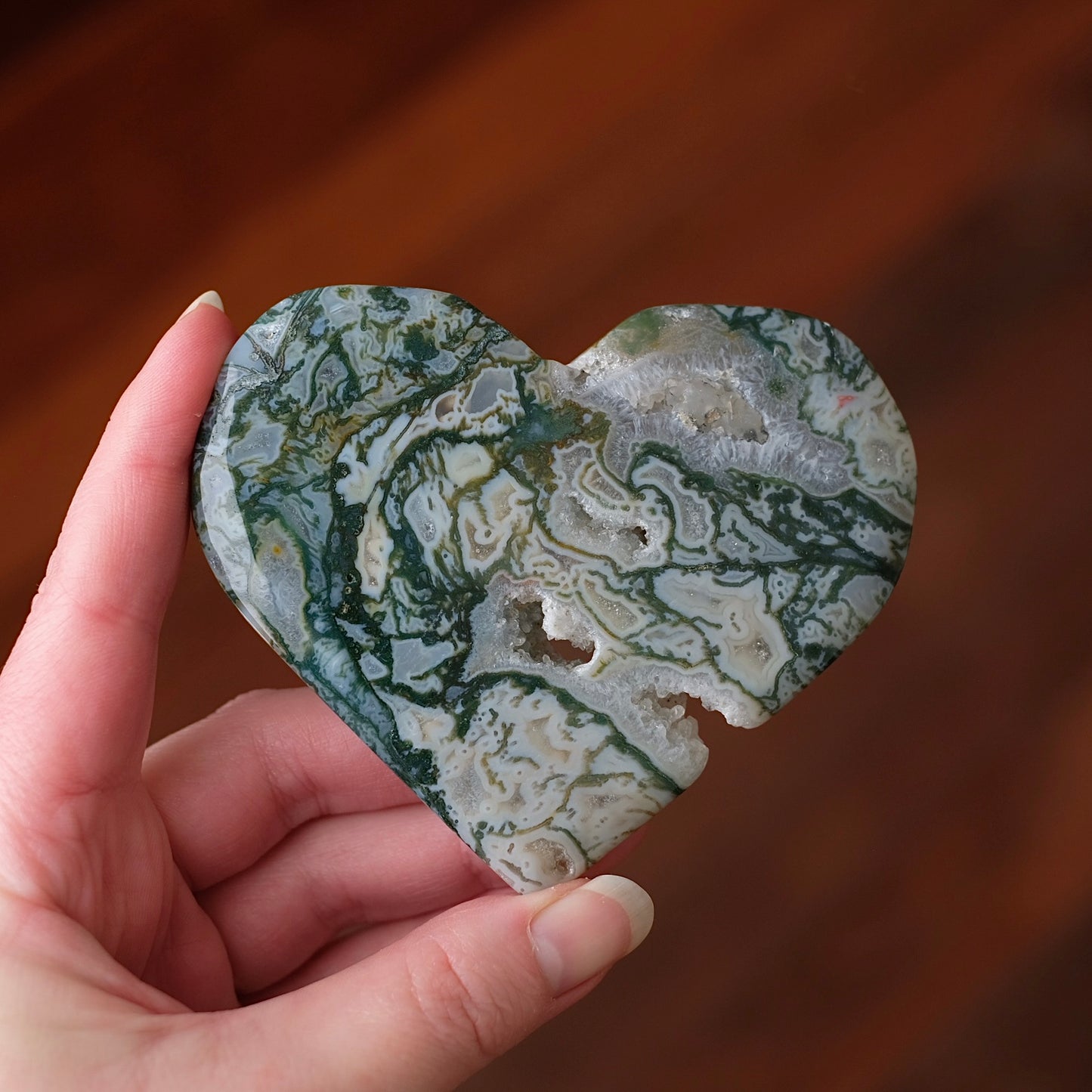 Moss Agate Heart | Druzy Moss Agate Crystal Heart