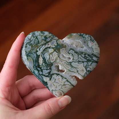 Moss Agate Heart | Druzy Moss Agate Crystal Heart