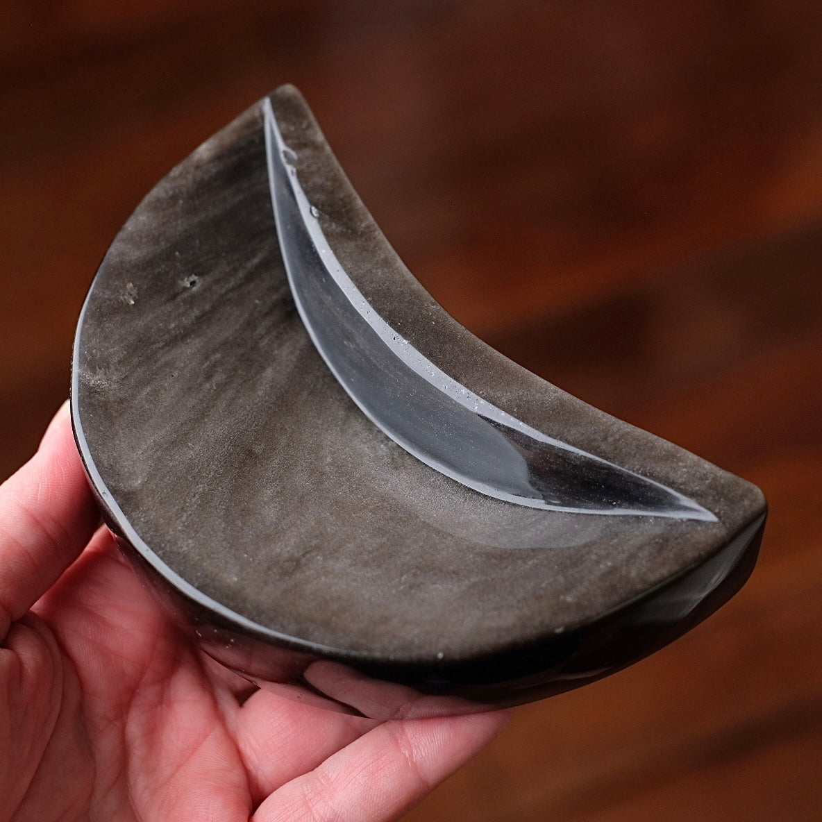 Silver Sheen Obsidian Moon Bowl | Crystal Dish
