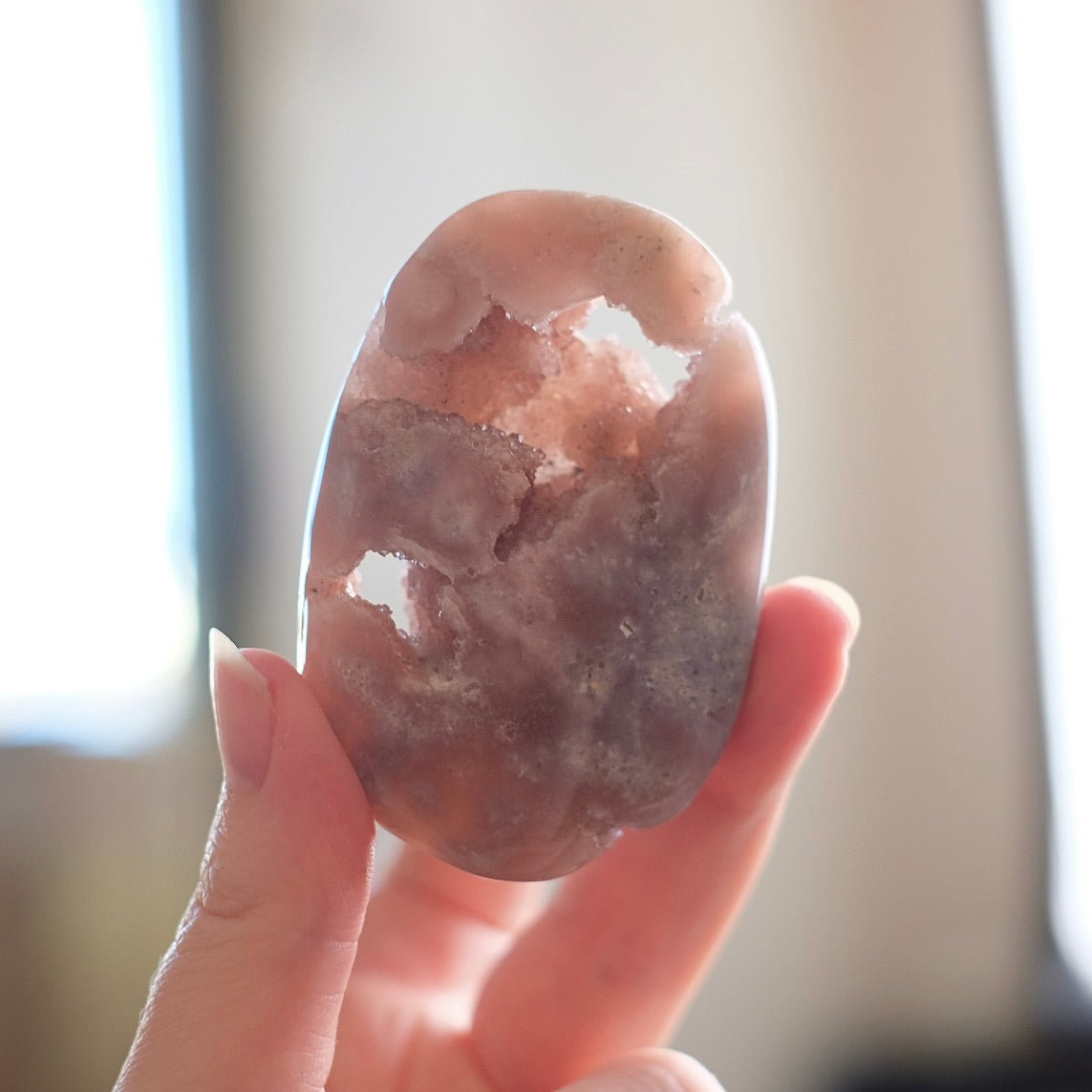 Pink Amethyst + Flower Agate Palm | Pink Amethyst Crystal Palm Stone