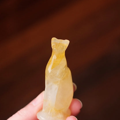 Golden Healer Quartz Cat Carving | Egyptian Crystal Cat Figure