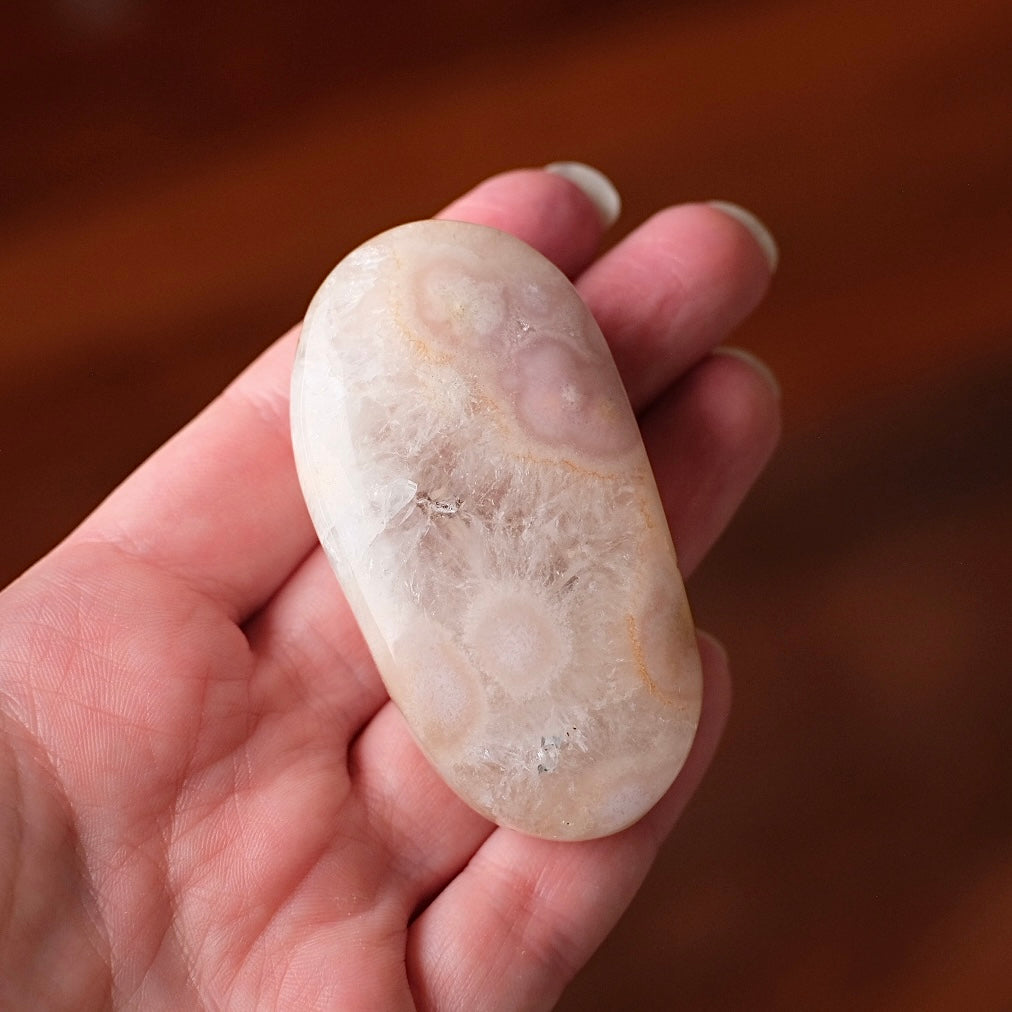 Pink Flower Agate + Quartz Palm | Crystal Palm Stone