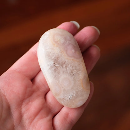 Pink Flower Agate + Quartz Palm | Crystal Palm Stone