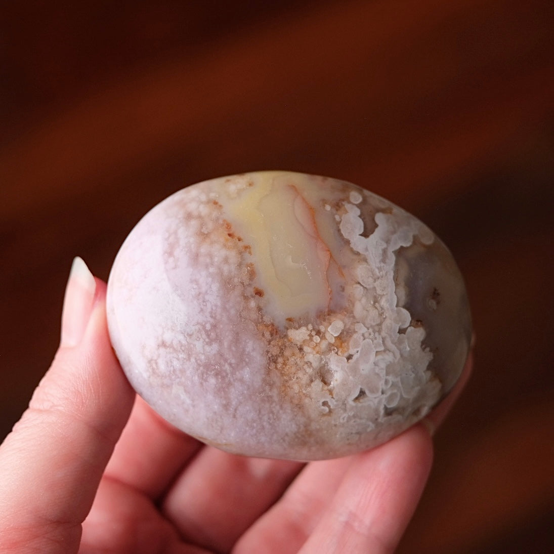 Pink Flower Agate Palm | Flower Agate Crystal Palm Stone