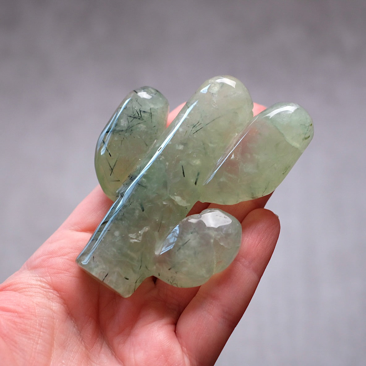 Prehnite Cactus Carving | Epidote in Prehnite Crystal Plant