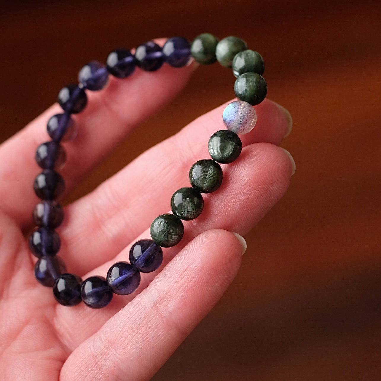 Gem Iolite & Seraphinite Crystal Bracelet | OOAK Crystal Bracelet