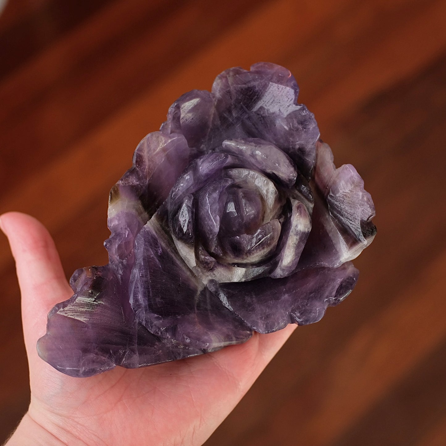 Amethyst Flower | Chevron Amethyst Crystal Rose Carving