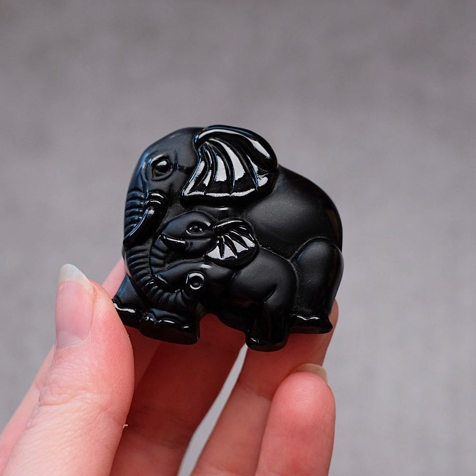 Black Obsidian Elephant Carving | Cute Crystal Carving
