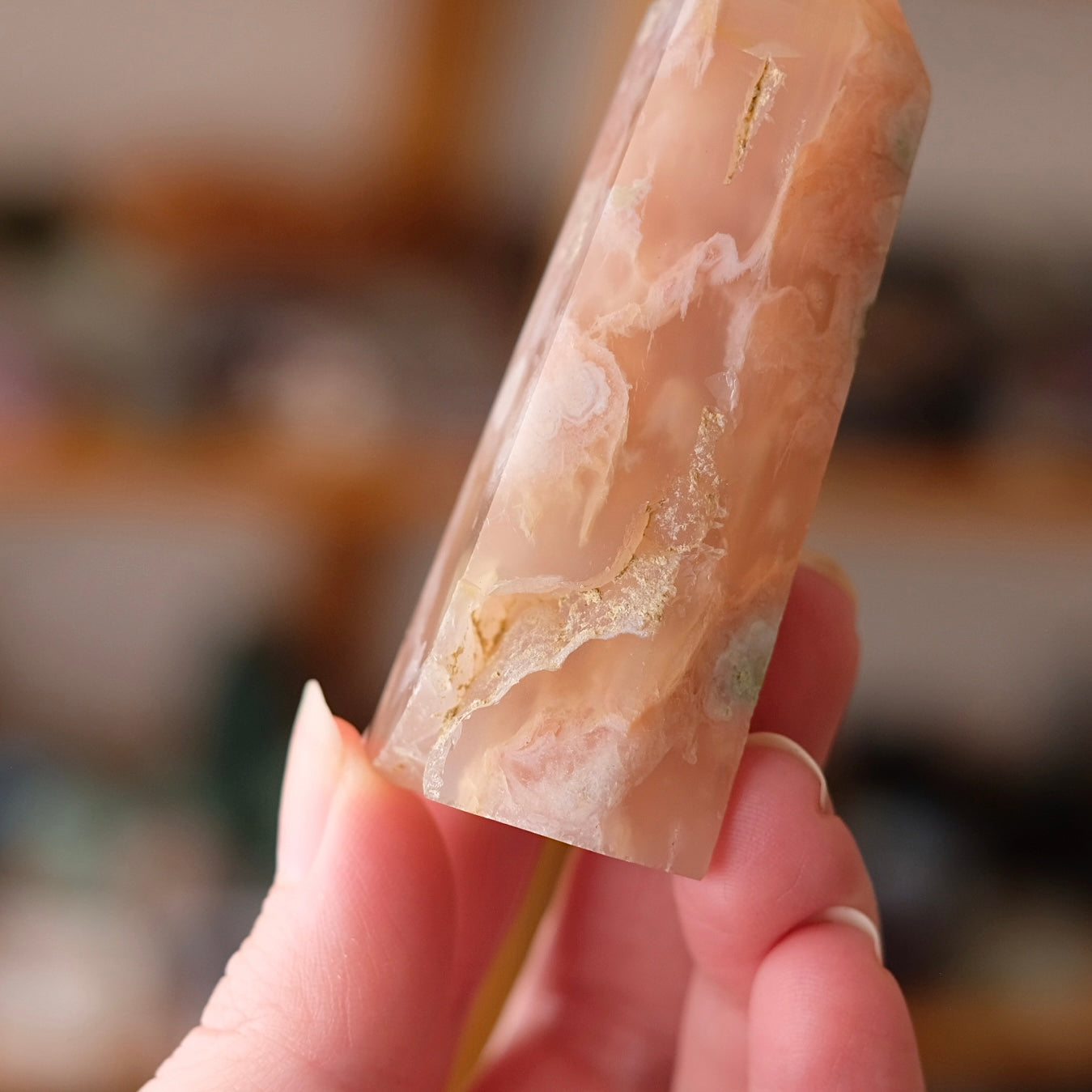 Pink Flower Agate Point | Cherry Blossom Agate Crystal Tower
