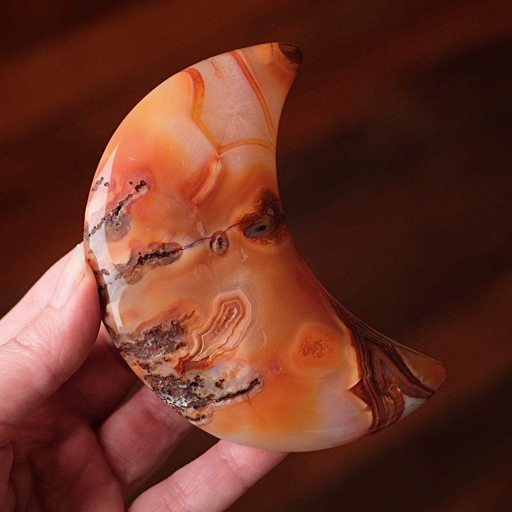 Carnelian Moon & Stand | Carved Crystal Moon Display Set