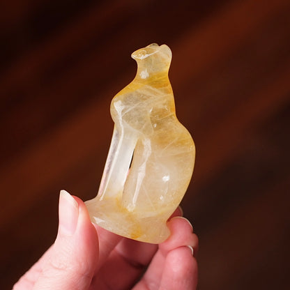Golden Healer Quartz Cat Carving | Egyptian Crystal Cat Figure